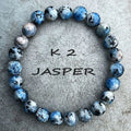 Handmade K2 azurite stone beaded bracelet with geometric design and adjustable length