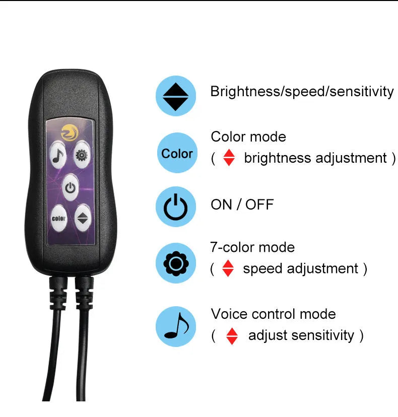 Car interior LED atmosphere light with colourful changing effects installed along dashboard