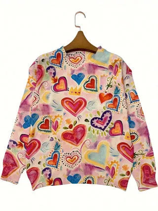 Loose fit digital printed top with lapel collar in various size options