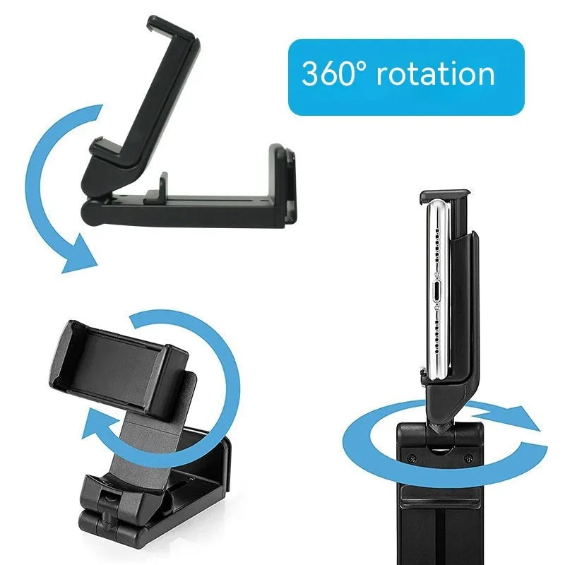 H22 Black colour 360-degree rotary collapsible desktop phone holder with ABS, metal, and silicone construction