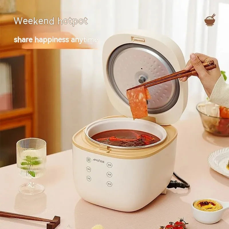 White intelligent multi-function rice cooker with 3L capacity and black inner pot on kitchen counter