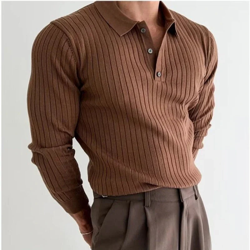 Stylish knitted polo shirt with slim, tailored fit and versatile color options for casual and smart-casual wear