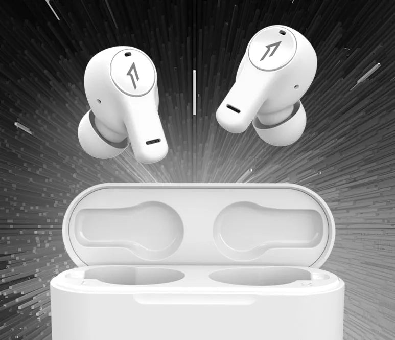 True wireless Bluetooth headphones in black or white with in-ear sports design