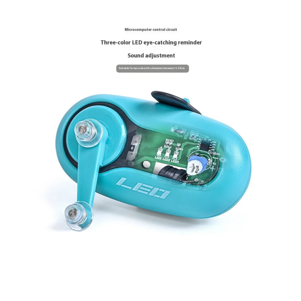 Fishing rod alarm with LED light and telescopic mount in blue rocker style