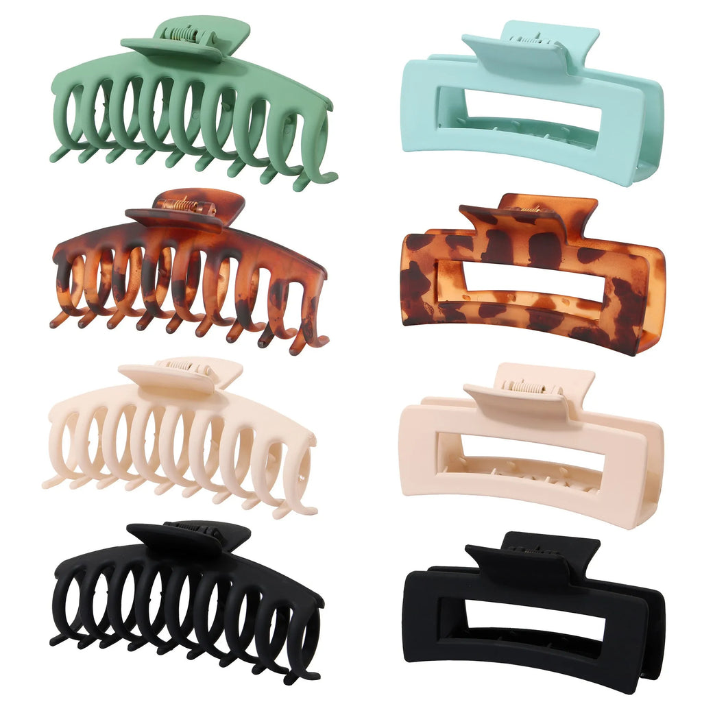 Six nude rose red plastic hair clips with quadrilateral shape and frosted grip surface