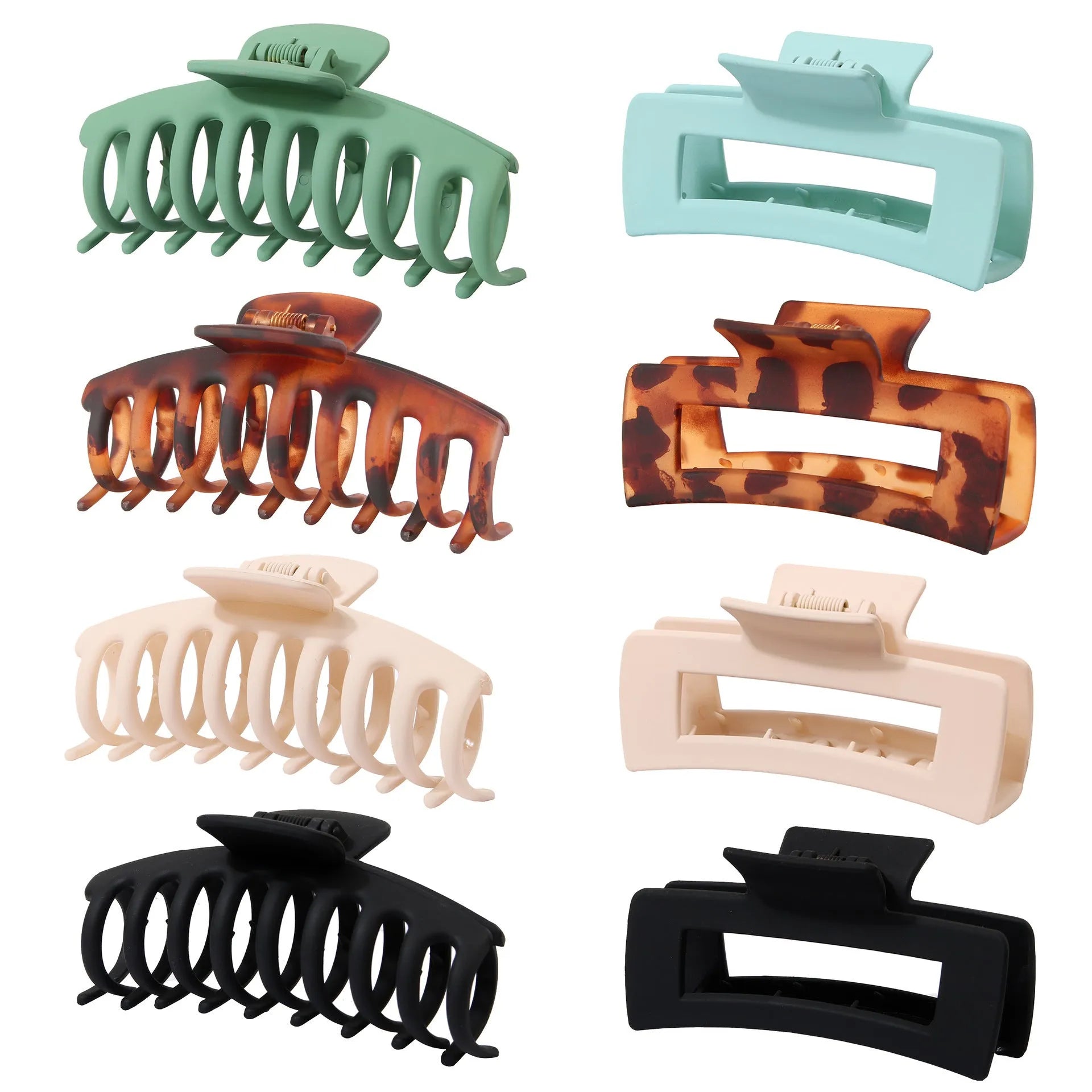 Six nude rose red plastic hair clips with quadrilateral shape and frosted grip surface