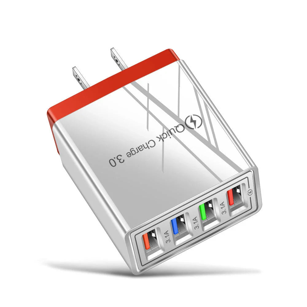 4-port USB wall charger with Quick Charge 3.0 technology for fast charging of smartphones and tablets