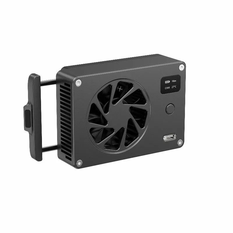 Black aluminium alloy computer radiator heatsink with integrated cooling fan