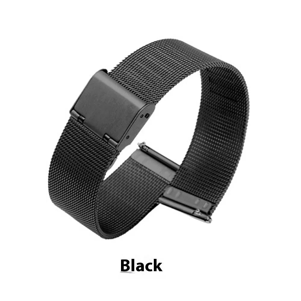 Milani stainless steel watch band with woven silk centre in silver, shown detached from a watch.