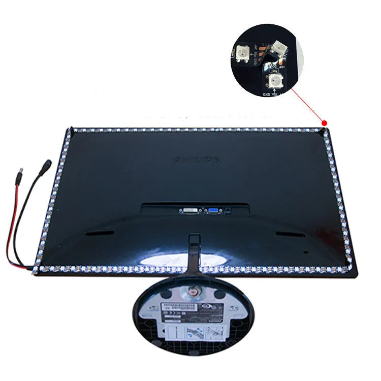 Monitor LCD screen LED light belt with 60 beads per metre, 1-6 metre set, UK/EU/US/AU plug, 5V dimmable