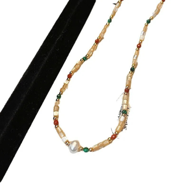 Women's geometric pearl necklace on zinc alloy clavicle chain with electroplated finish, adjustable 41-50cm