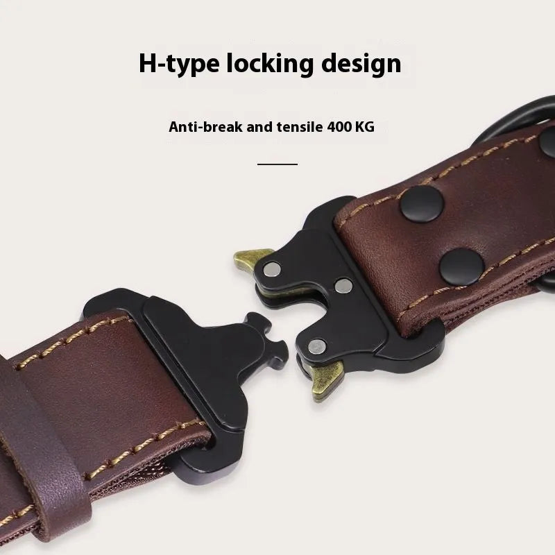 Black leather dog collar with matching explosion-proof pulling rope for large breeds