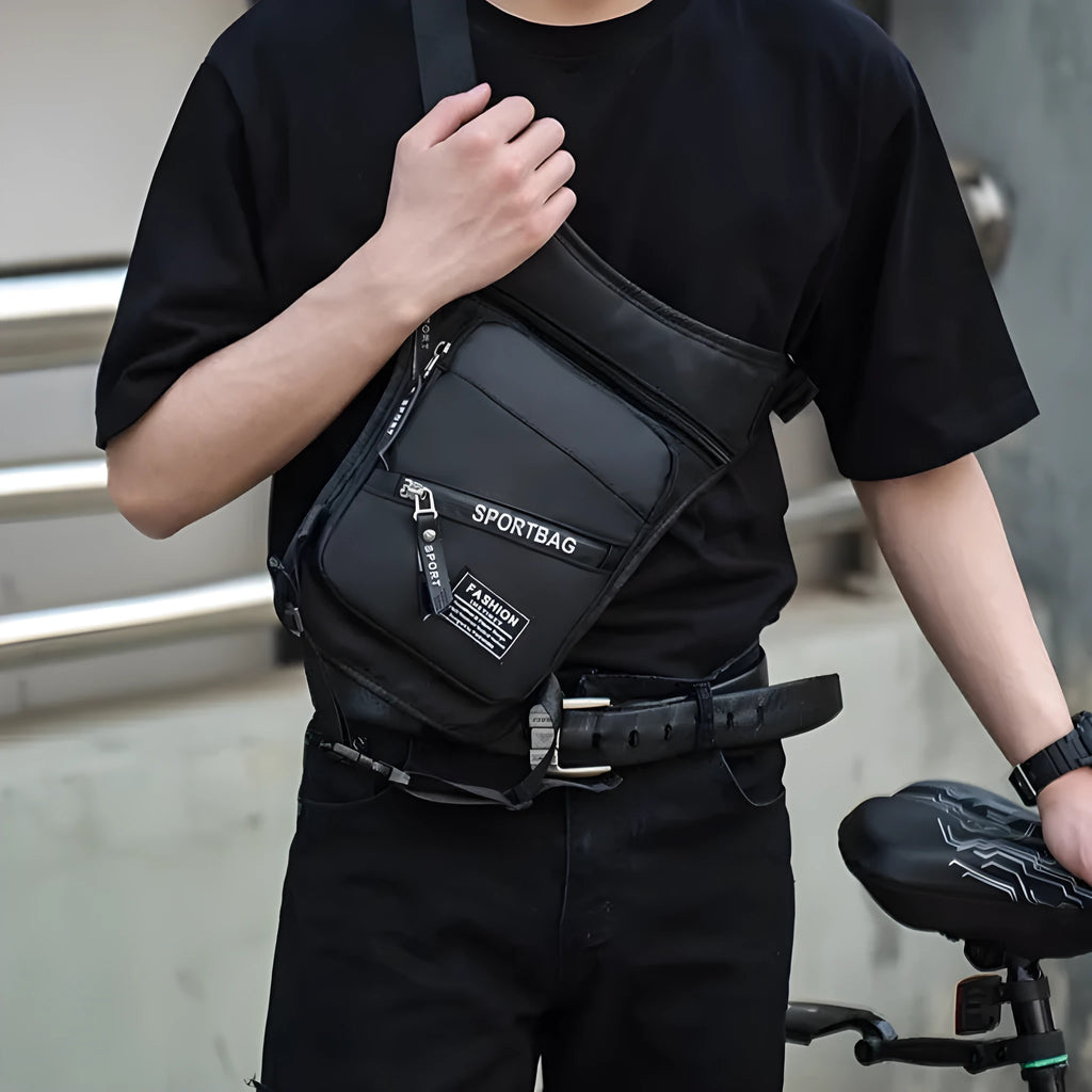 Nylon crossbody leg bag for cycling in black, blue, grey, dark green, or red