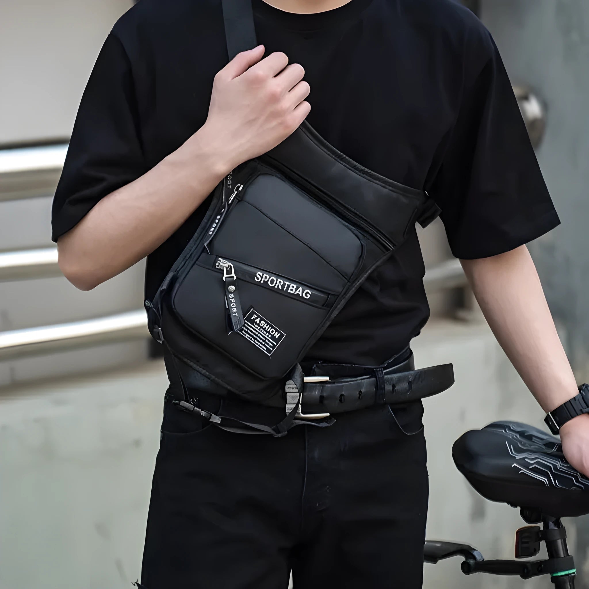 Nylon crossbody leg bag for cycling in black, blue, grey, dark green, or red