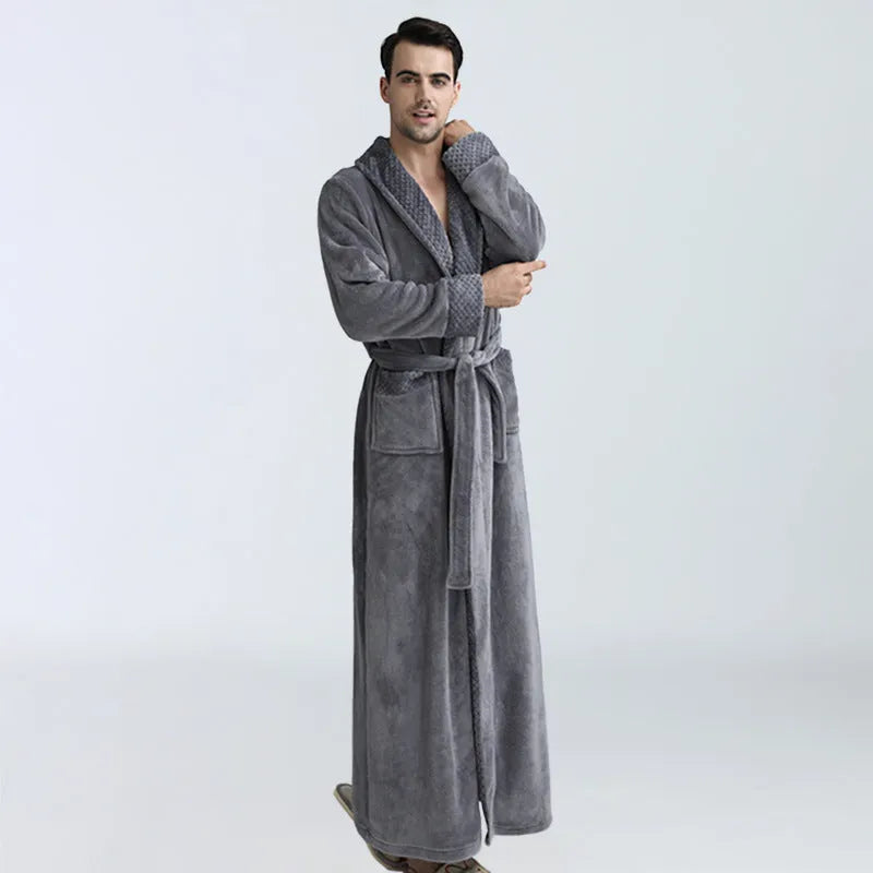Men's winter coral fleece cardigan nightgown in thick flannel, long sleeves, available in multiple colours