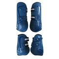 Horse leg guards with PU hard shell, elastic neoprene fit, and ventilation air holes in multiple colour options