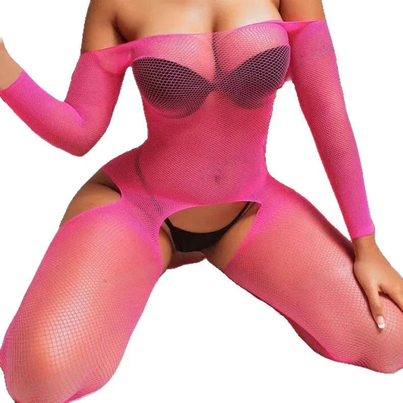 Women's nylon bodysuit one-piece jumpsuit in red or rose red, one size, Asian sizing