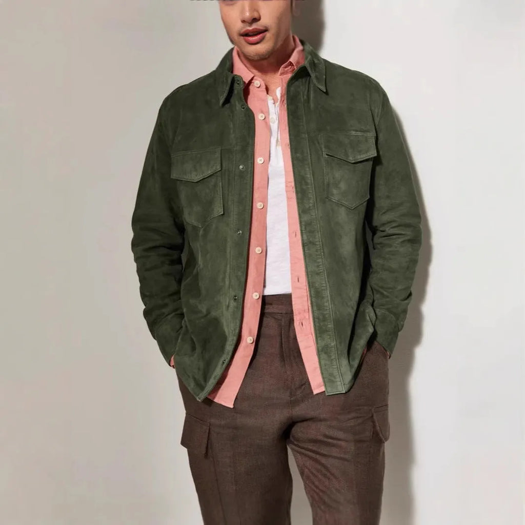 Noah suede shirt jacket men's coat in brown, red, and green polyester fibre regular fit