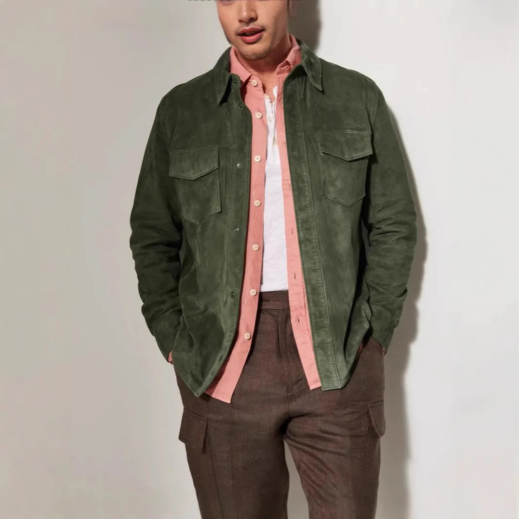 Noah suede shirt jacket men's coat in brown, red, and green polyester fibre regular fit