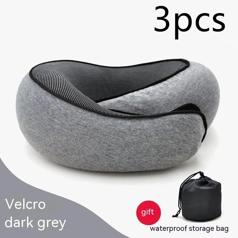 Ergonomic memory foam travel neck pillow with U-shaped design for comfortable neck support during flights and commutes