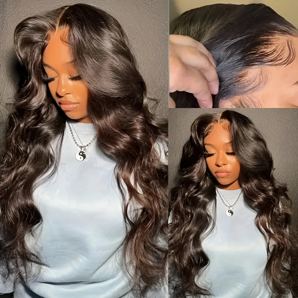 Women's long curly dark brown front lace wig with side bangs, exotic European American style