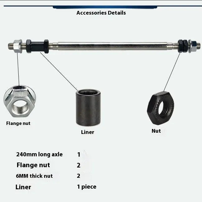 Black 240mm rear solid beam axle kit with two bearings for mountain bike or snowmobile