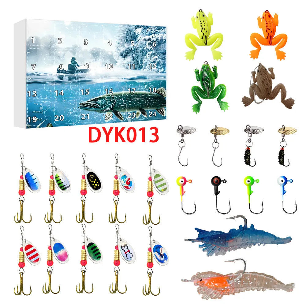24 Countdown Christmas metal fishing set with storage box and blind bag, multiple colour options DYK013-DYK017