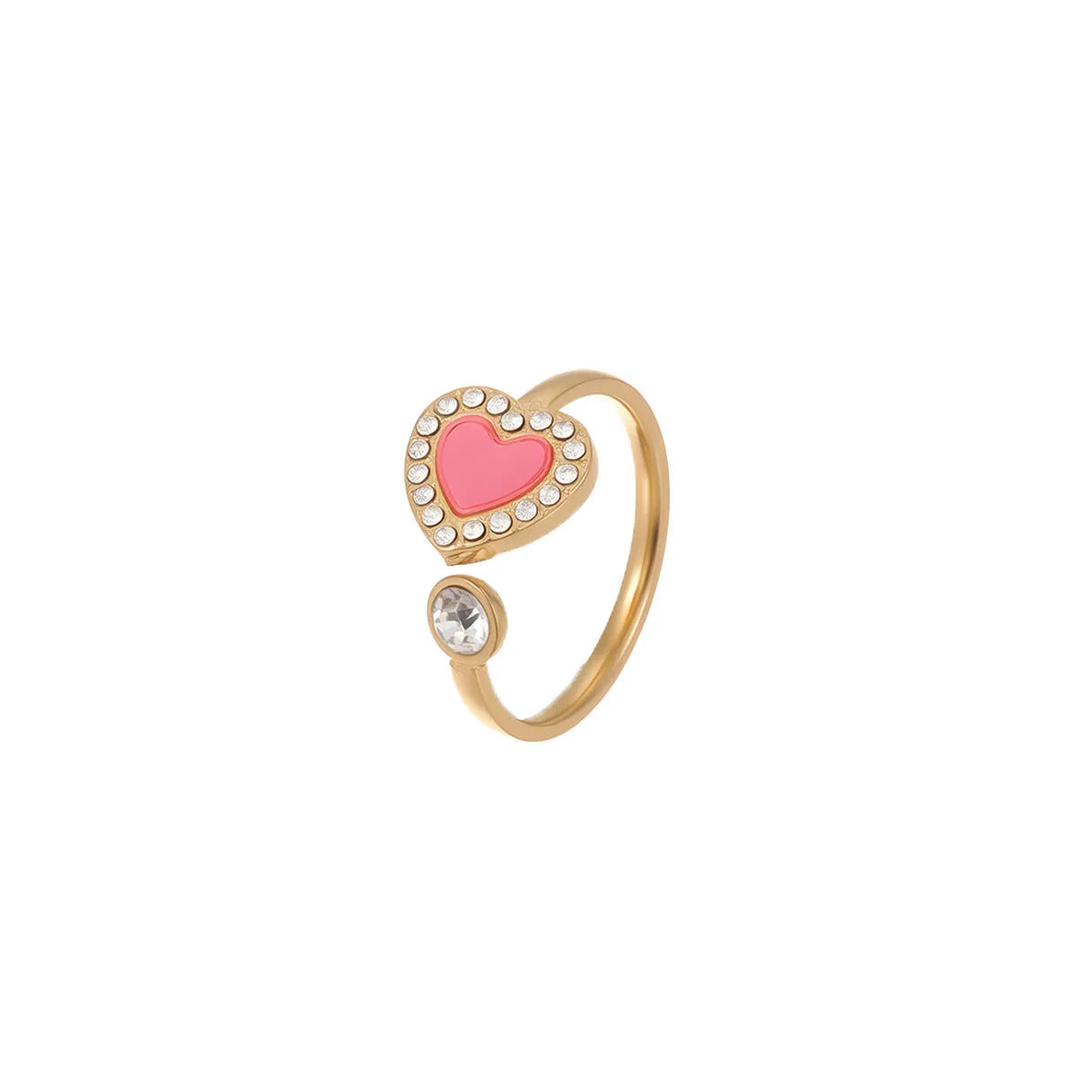 Heart-shaped stainless steel open ring for women with electroplated finish and geometric star design, average size.