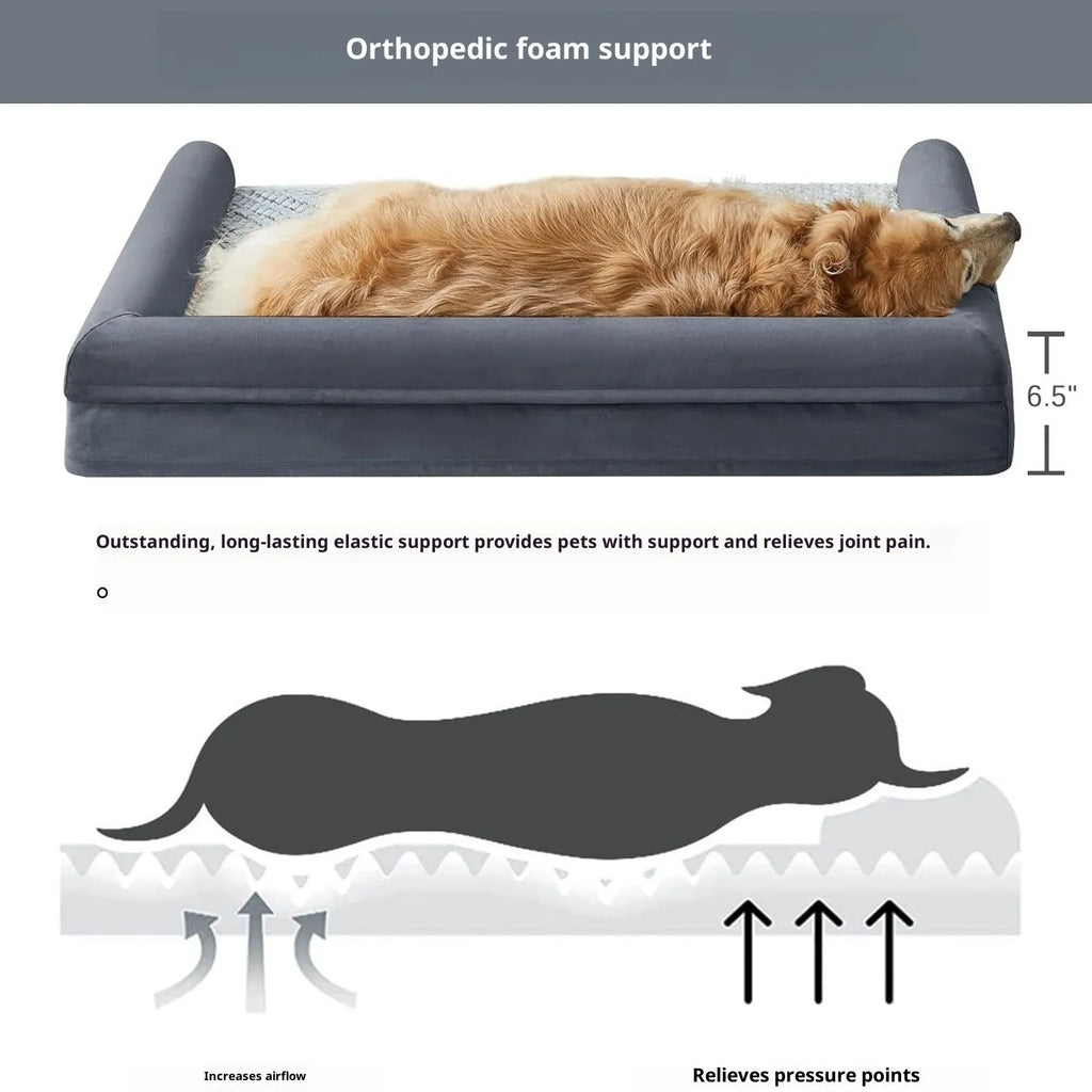 Rectangular cloth dog sleeping mat in gray colour on a floor, with soft padding for indoor use