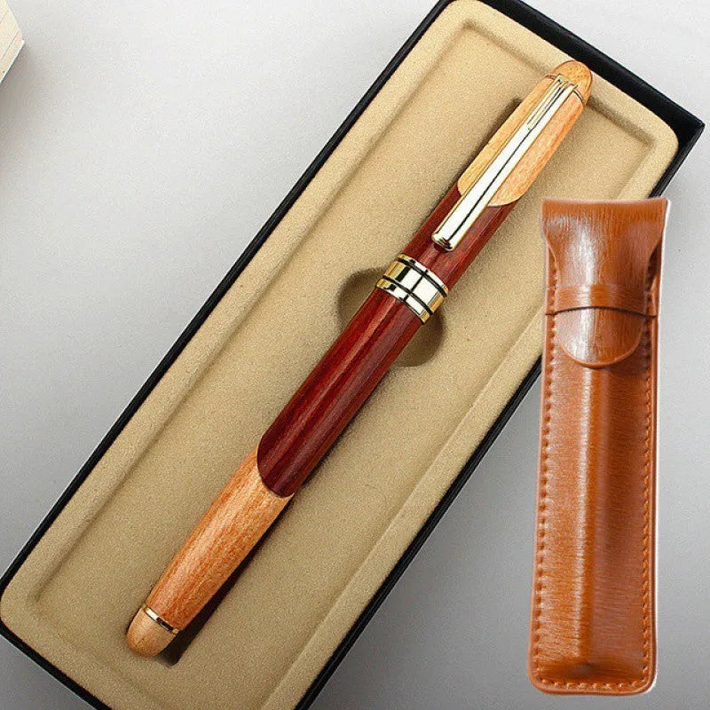 Metal fashion wooden pen with storage bag for office and finance professional use