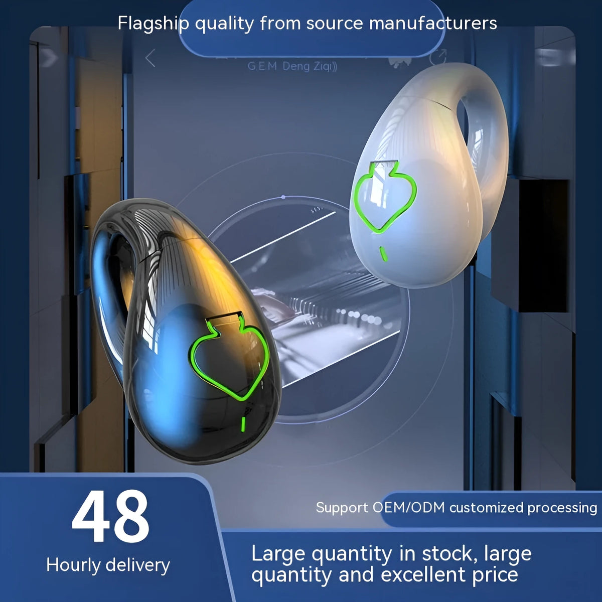 Clip-on Bluetooth headset in black or white, non in-ear, with 4-8 hours battery life