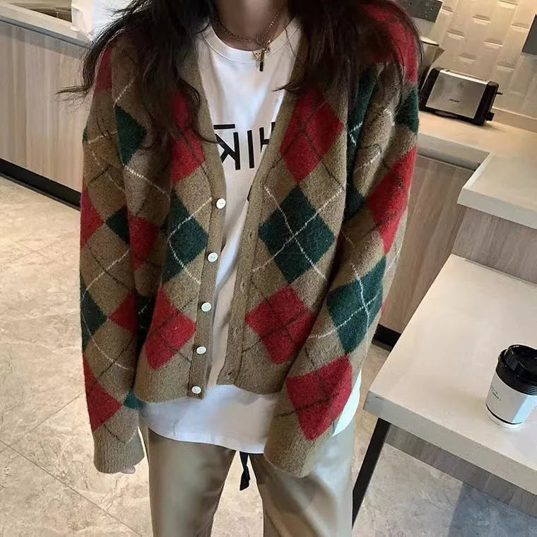 Macaron colour knitted casual cardigan in Japanese and Korean style with regular sleeves