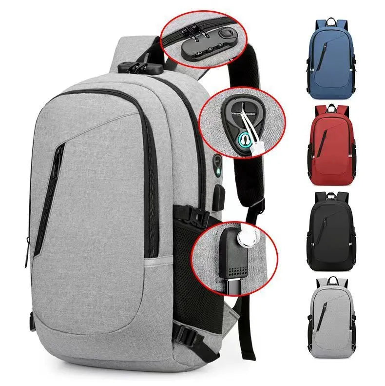Oxford cloth computer backpack in grey, black, blue, or red with 20-35L capacity
