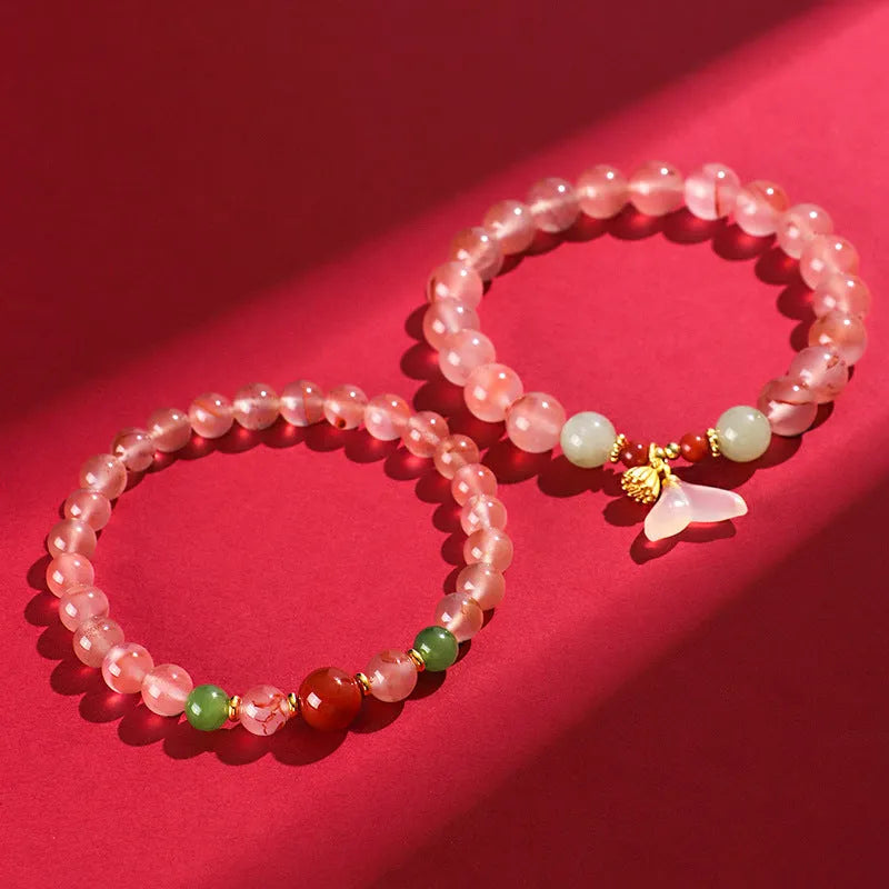 Handmade ice floating south red women's fishtail bracelet with white agate elements