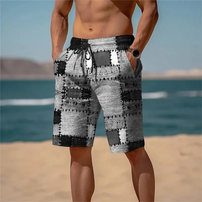 Men's 3D plaid mesh shorts in loose fit design for summer wear