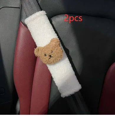 Cartoon bear plush car seat belt cover shoulder protector 25cm length khaki coffee bear design