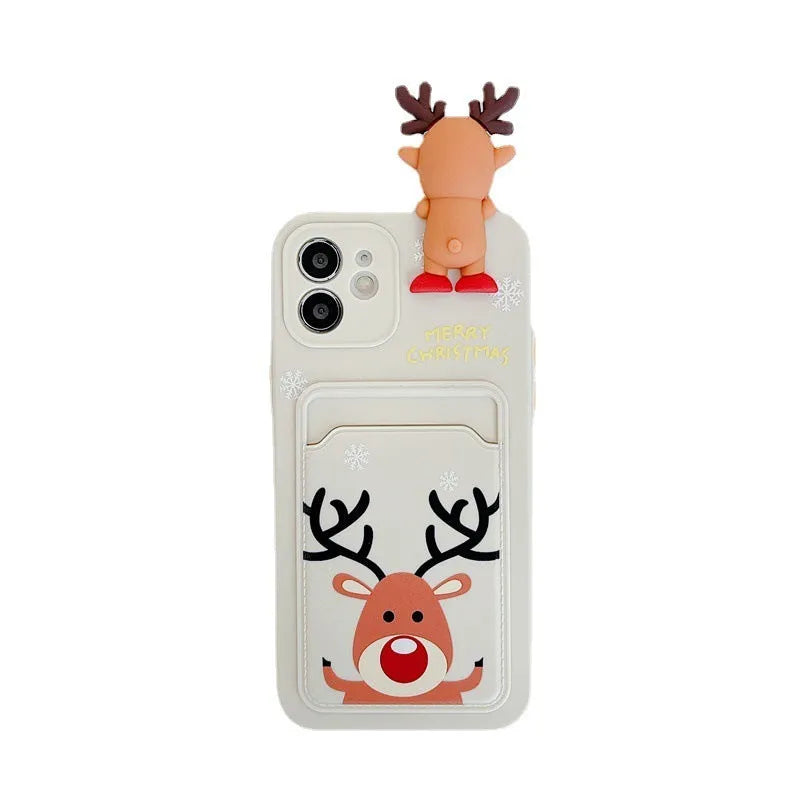 Christmas silicone iPhone case with card bag in black, purple, green or white for listed iPhone models