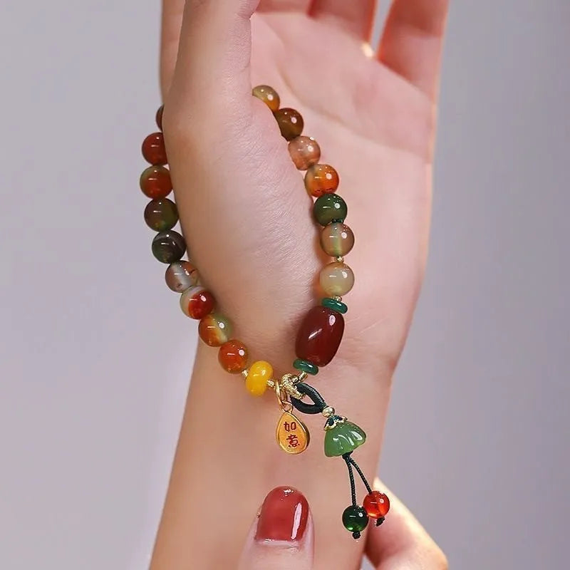 Traditional national style Lotus Ruyi bracelet with mixed material construction and lotus decorative elements