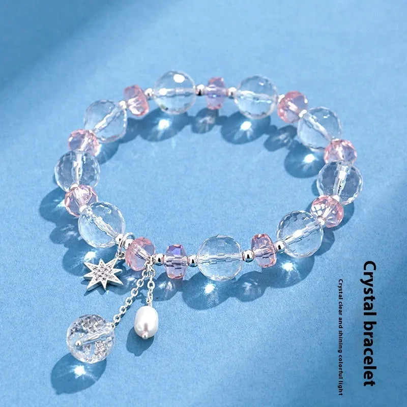 Women's white crystal XINGX bracelet with diamond shape and lucky cat element in Korean style