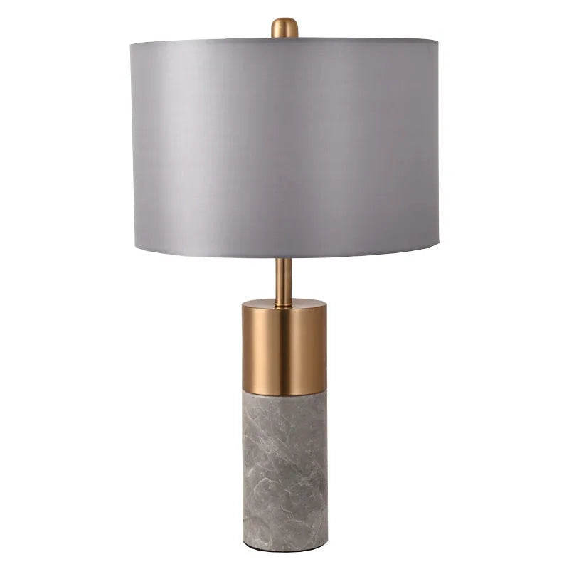 Postmodern marble table lamp with cloth shade, electroplated hardware, E27 cap, 32x55cm, in black or white marble