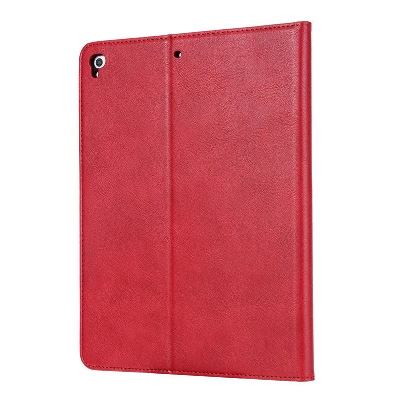Classic kneading leather flip protective cover for Apple iPad in black, showing business design.
