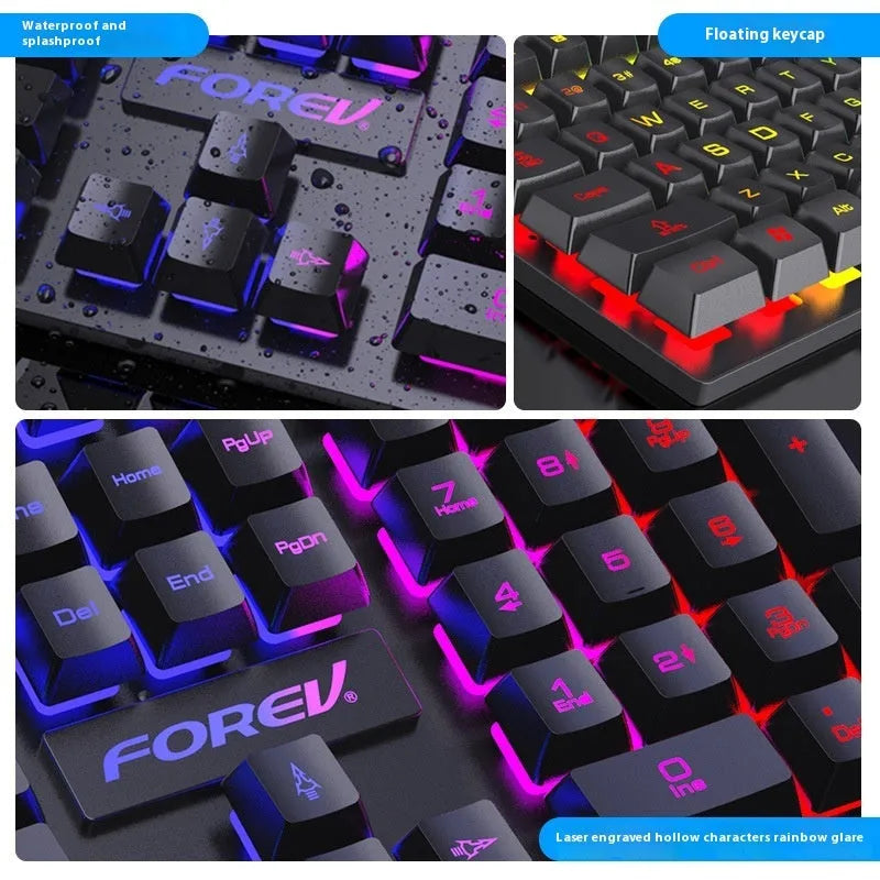 Black backlit gaming keyboard and mouse combo with 104 keys and 37.5cm width