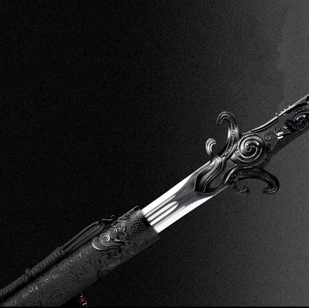 Yuling black integral sword, 65 manganese steel unsharpened katana, 118cm overall, wood leather scabbard