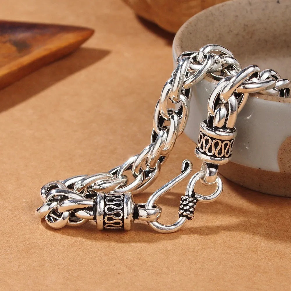 Handmade 925 silver buckle bracelet for men and women, 6mm or 8mm thick, 17-22cm length, silver colour