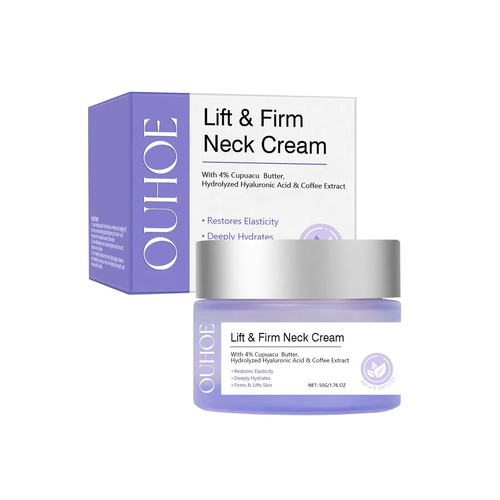 50g jar of nourishing neck skin cream with coffee extract and hyaluronic acid