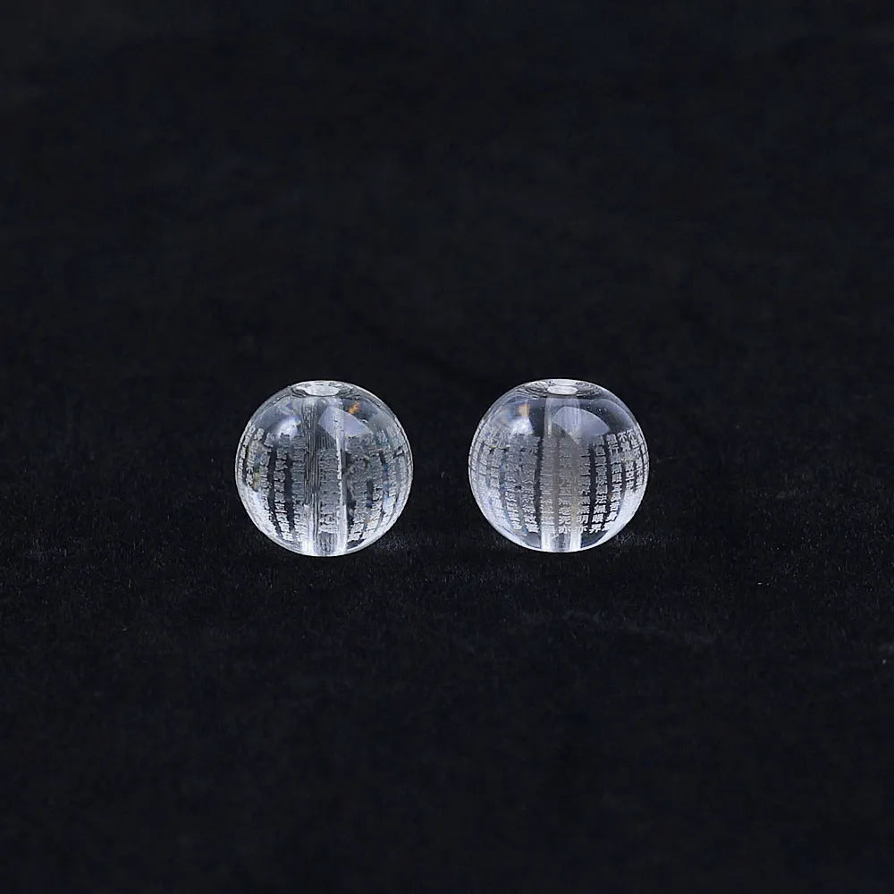10mm clear glass prayer beads engraved with Buddhist mantras for meditation