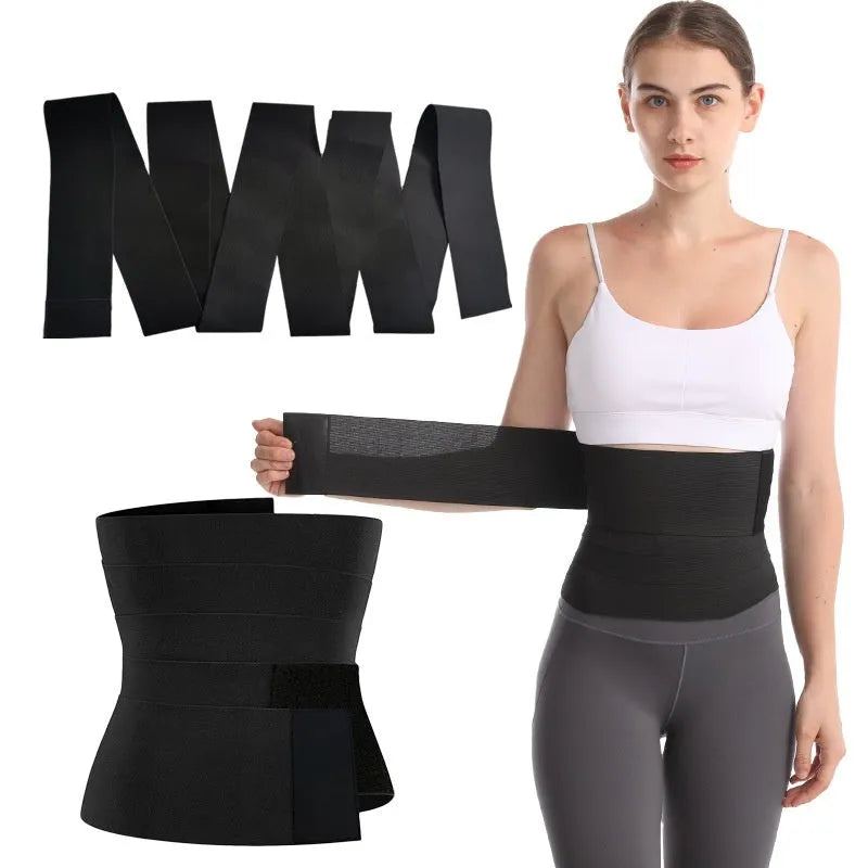 Latex silk waist trainer exercise belt on a 10cm width roll, showing its thickening polyester fabric.
