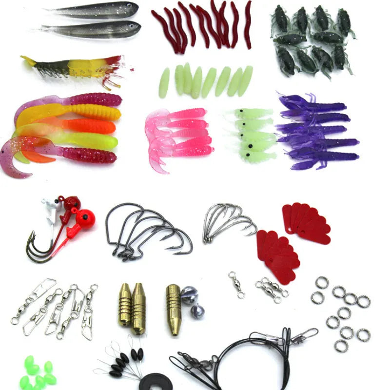 132 piece multifunctional fishing lure set with high carbon steel hooks in storage container