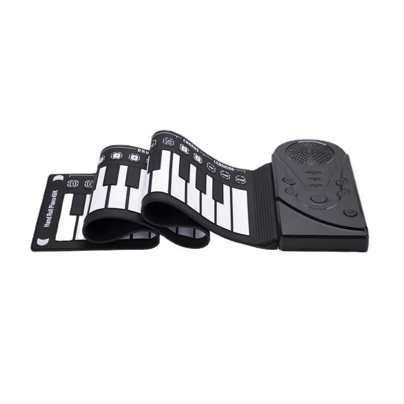 Black 88-key roll-up digital piano with USB power and 16 sound functions