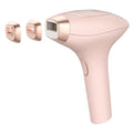 Pink and white three-in-one ice-sensing laser hair removal device with shaver and accessories